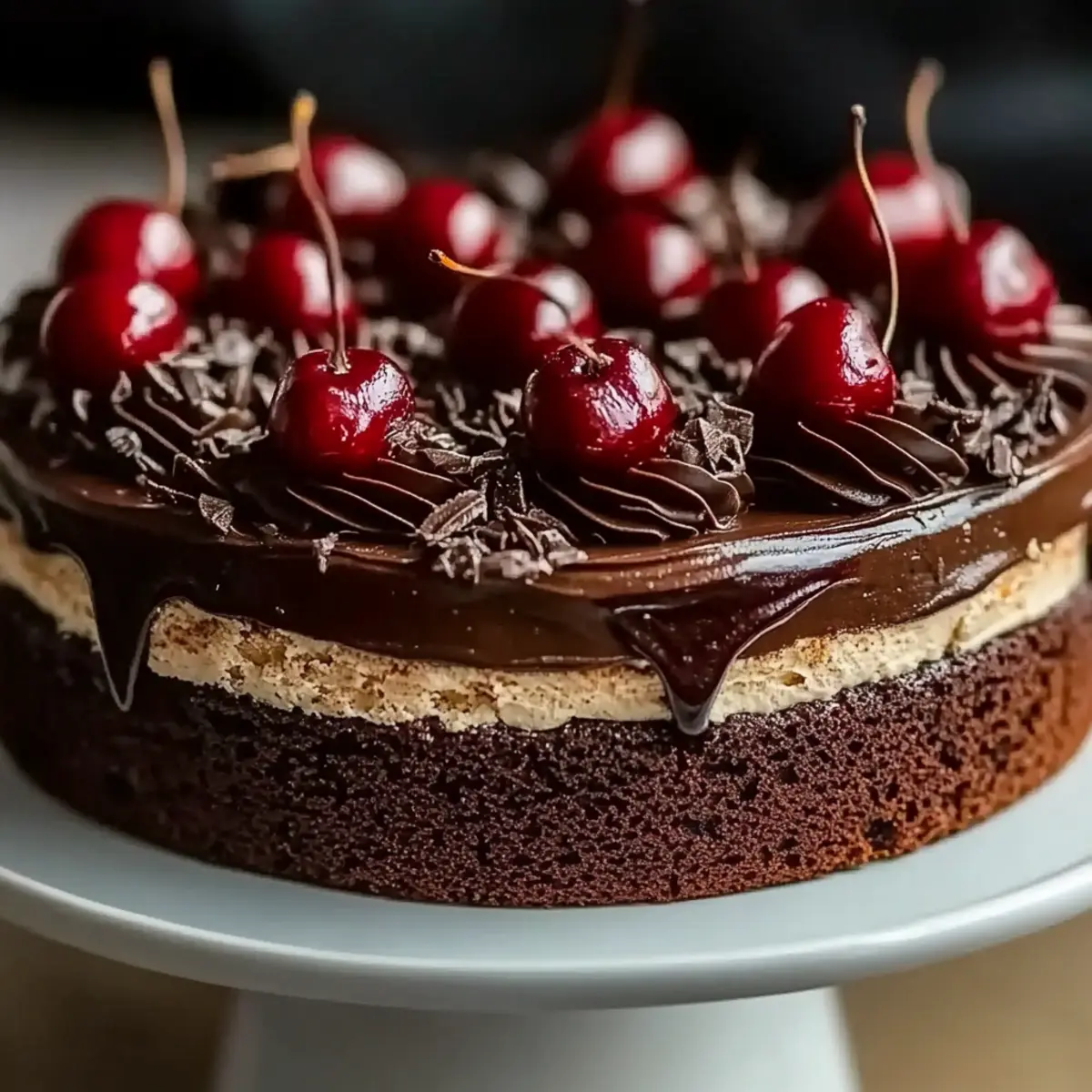 Black Forest Chocolate Vanilla Cherry Mascarpone Layer Cake with Chocolate Ganache