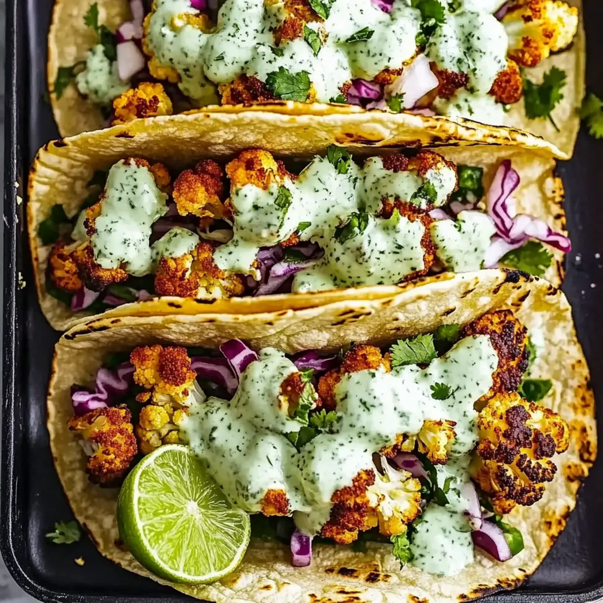 Cauliflower Tacos with Cilantro Lime Crema