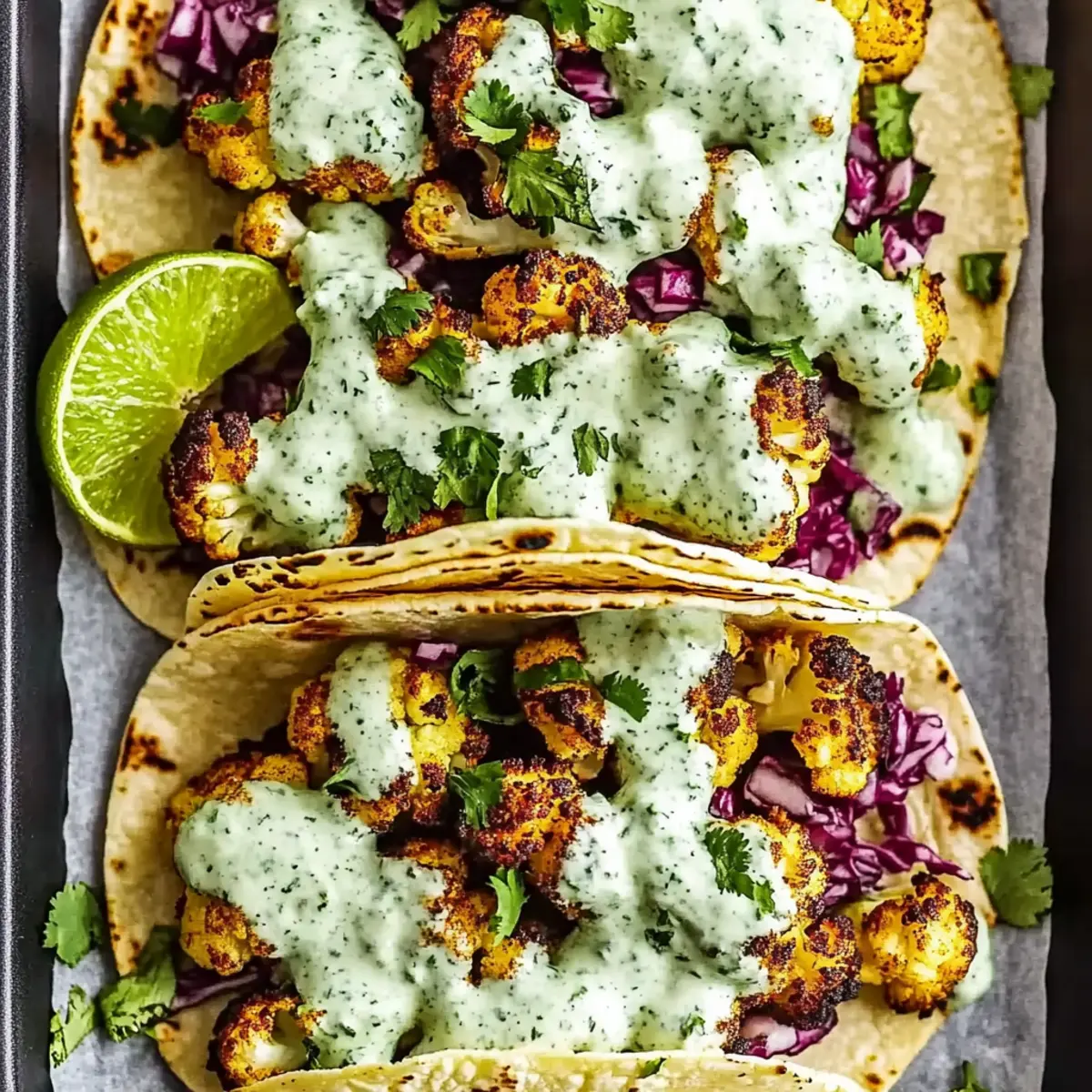 Cauliflower Tacos with Cilantro Lime Crema