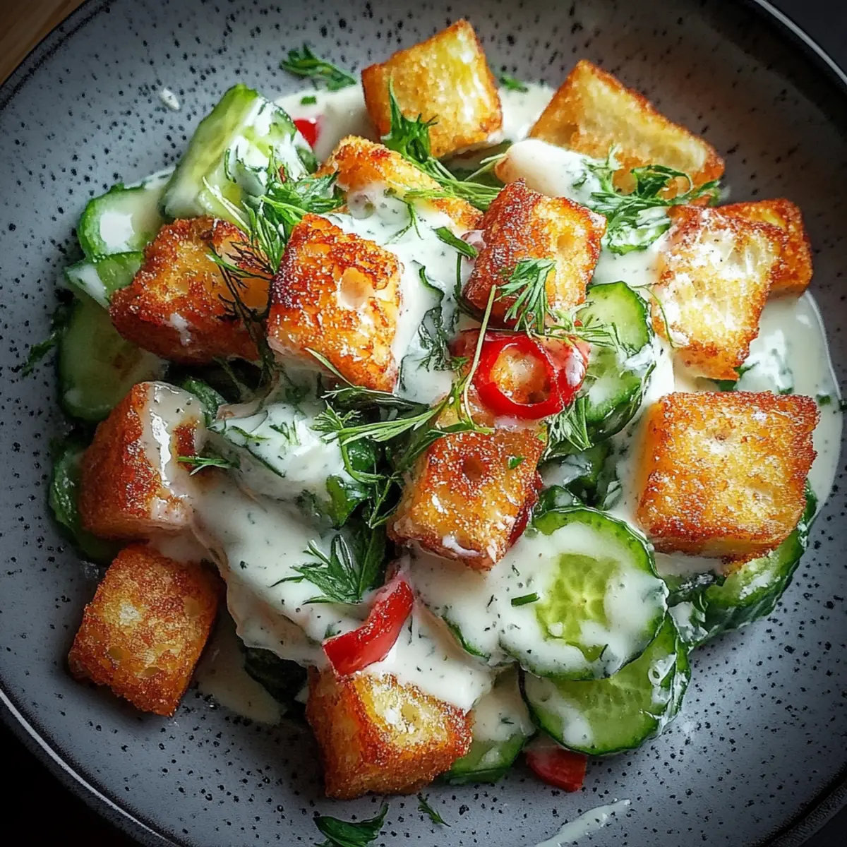 Creamy Asian Cucumber Salad with Crispy Tofu