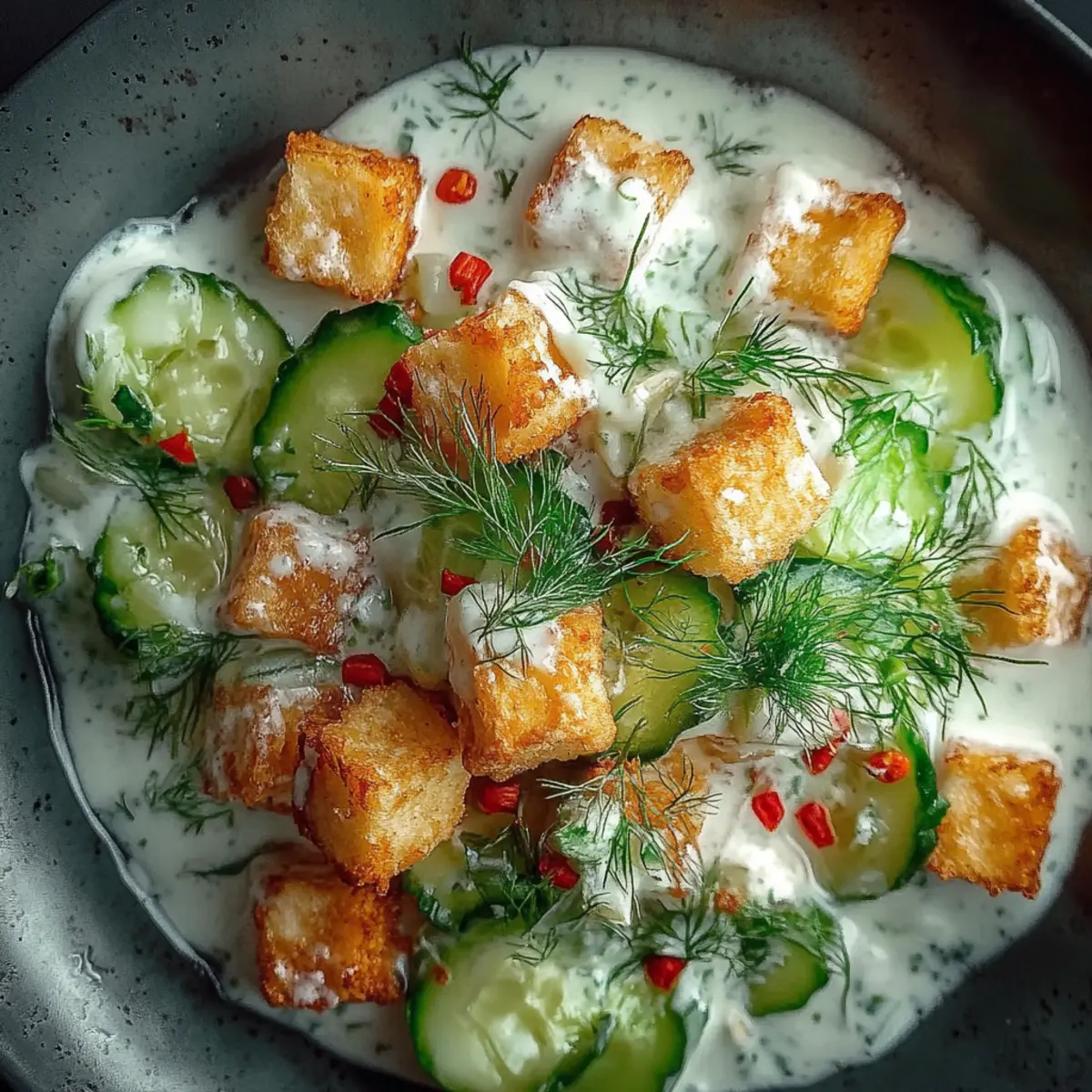 Creamy Asian Cucumber Salad with Crispy Tofu