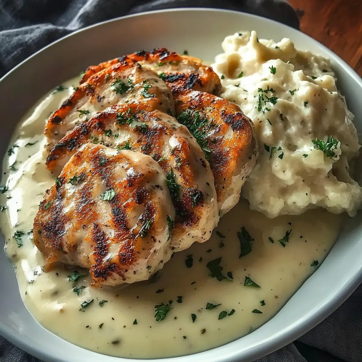 Creamy Herb Chicken with Mashed Potatoes and Glazed Carrots