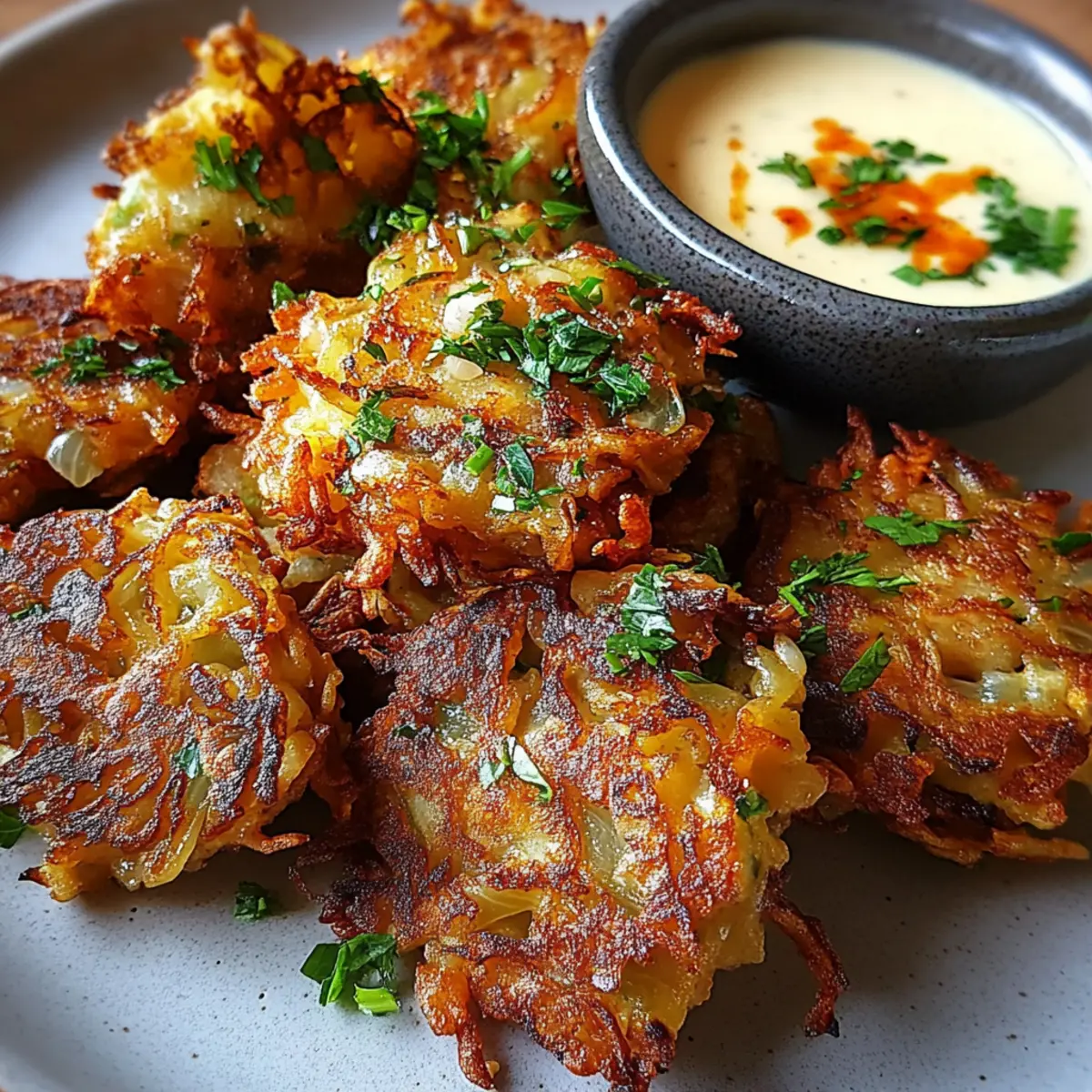 Crispy Cabbage Fritters with Garlic Sauce