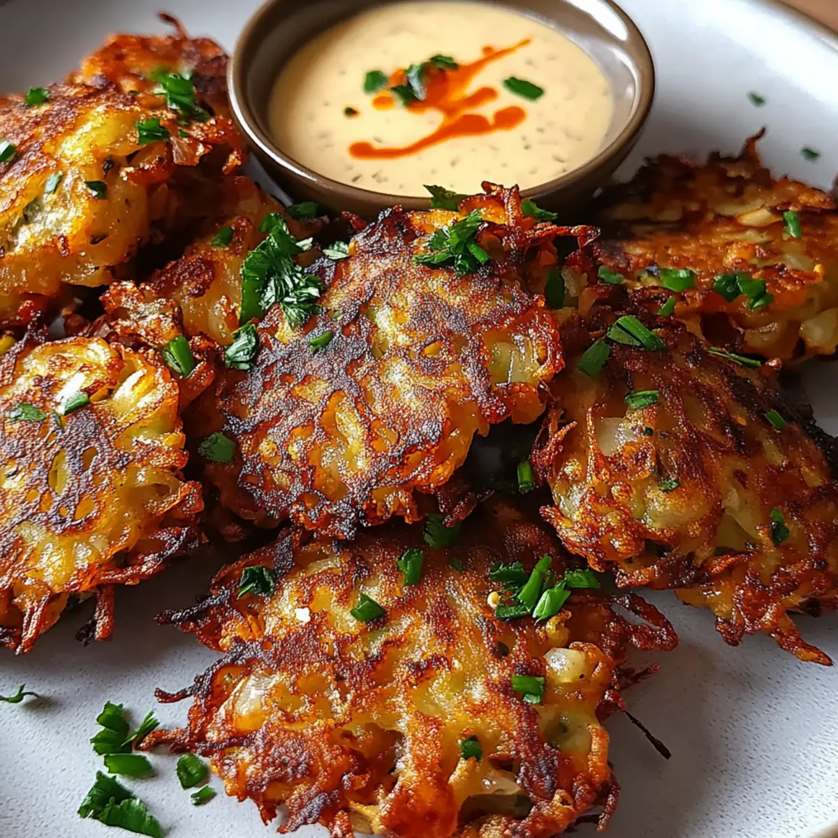 Crispy Cabbage Fritters with Garlic Sauce