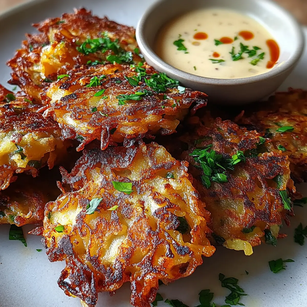 Crispy Cabbage Fritters with Garlic Sauce