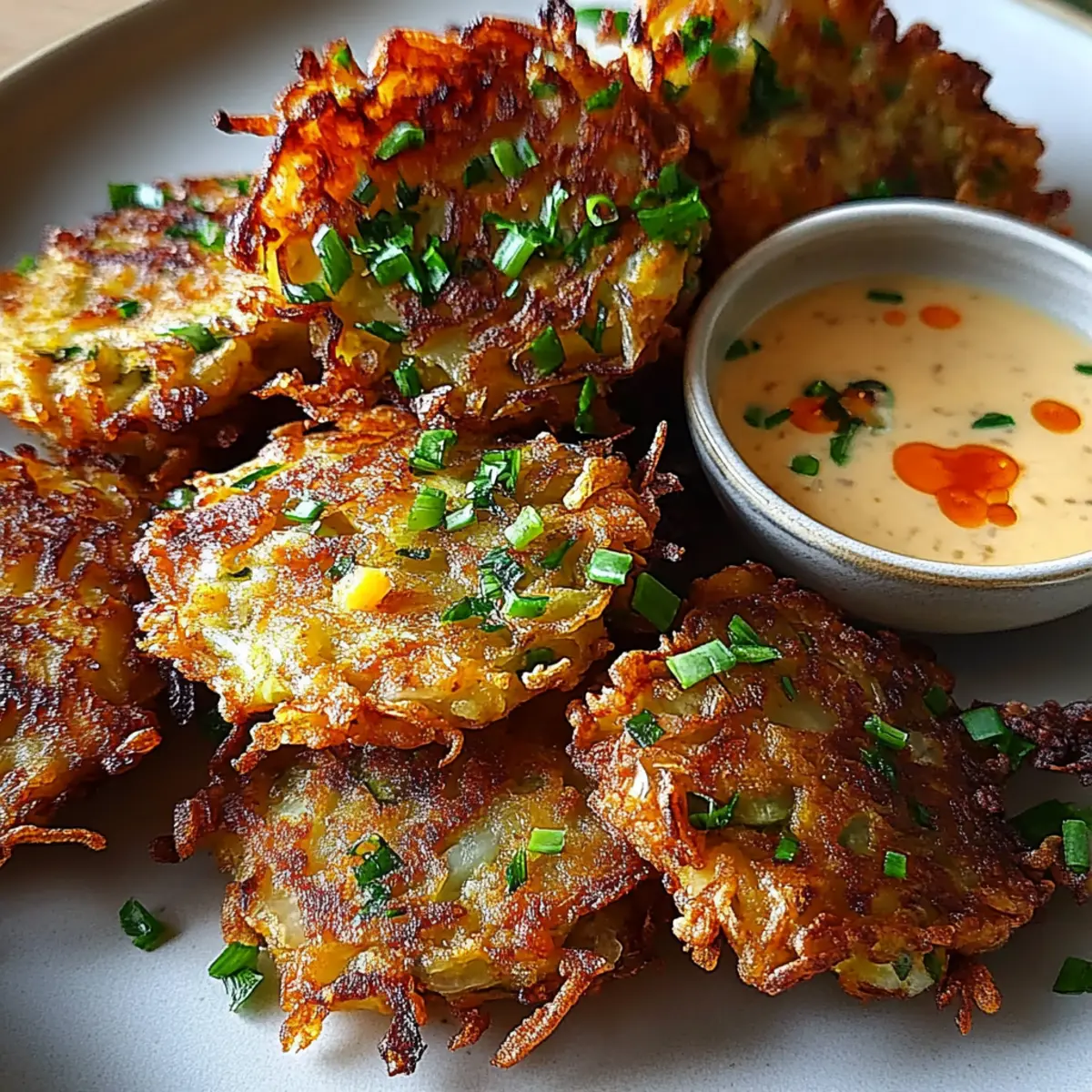 Crispy Cabbage Fritters with Garlic Sauce