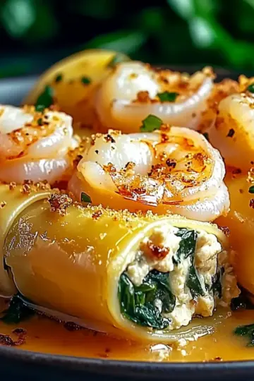 Shrimp and Spinach Stuffed Pasta Rolls