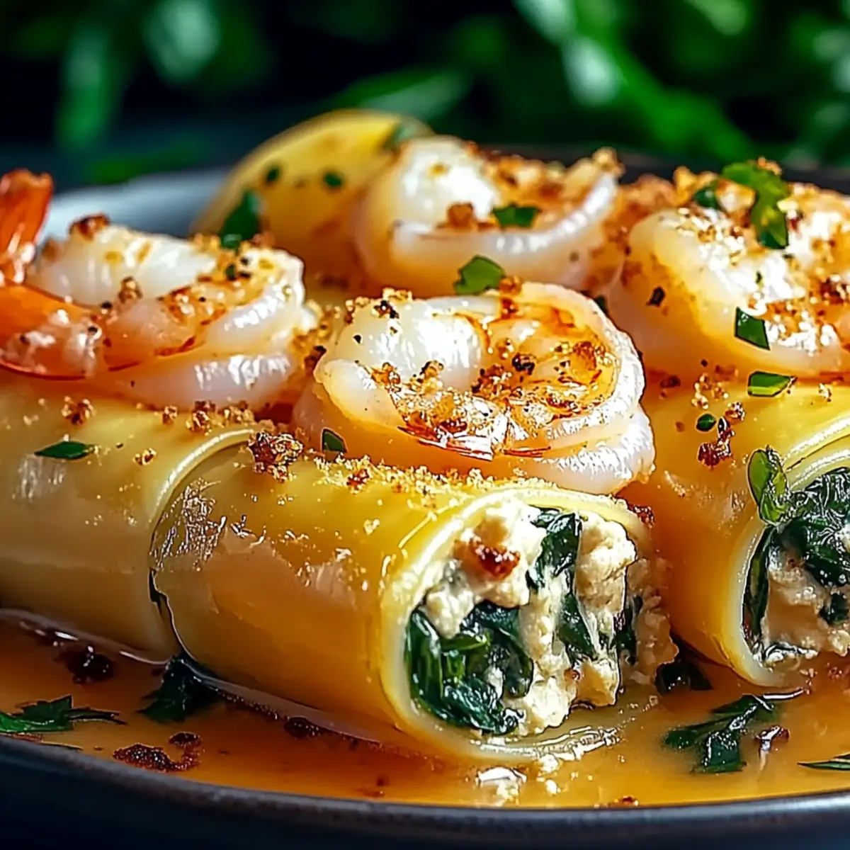 Shrimp and Spinach Stuffed Pasta Rolls
