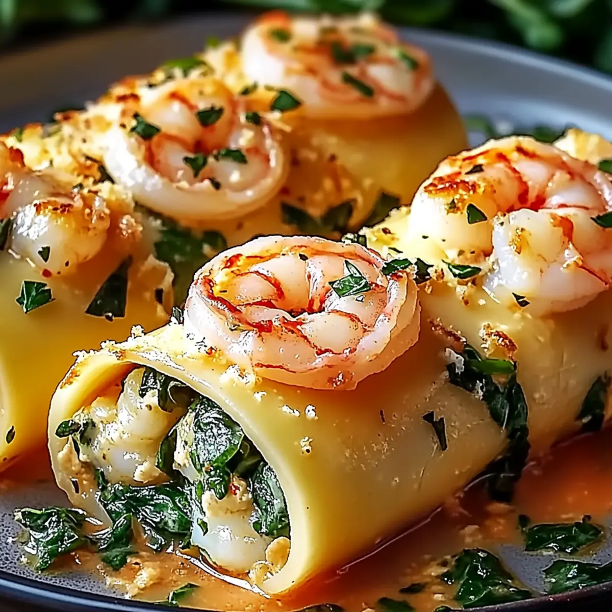 Shrimp and Spinach Stuffed Pasta Rolls