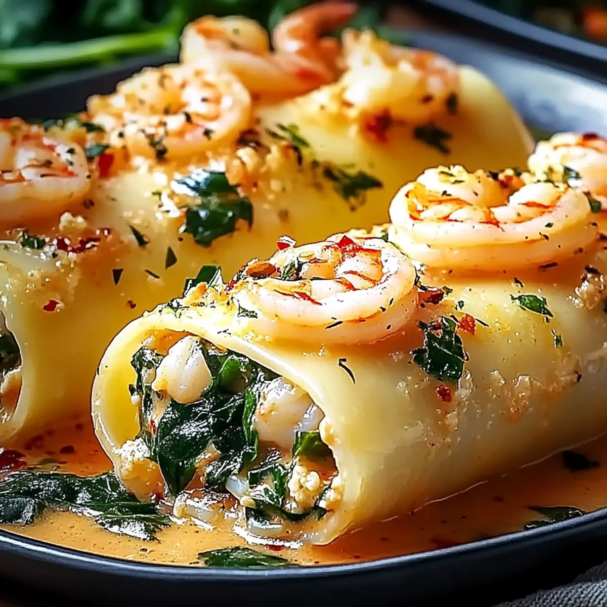 Shrimp and Spinach Stuffed Pasta Rolls