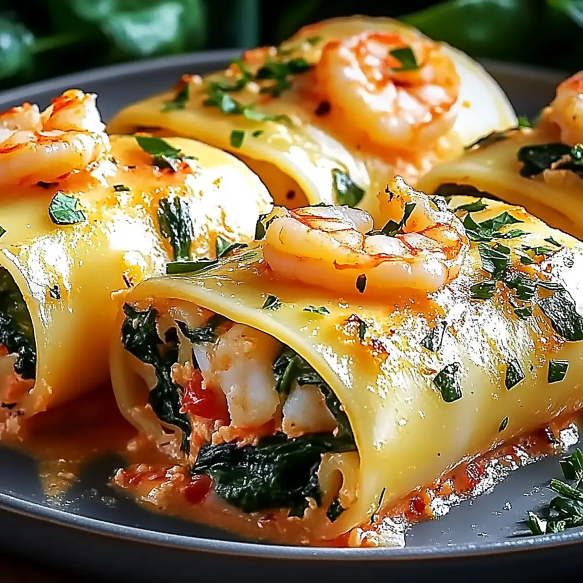 Shrimp and Spinach Stuffed Pasta Rolls