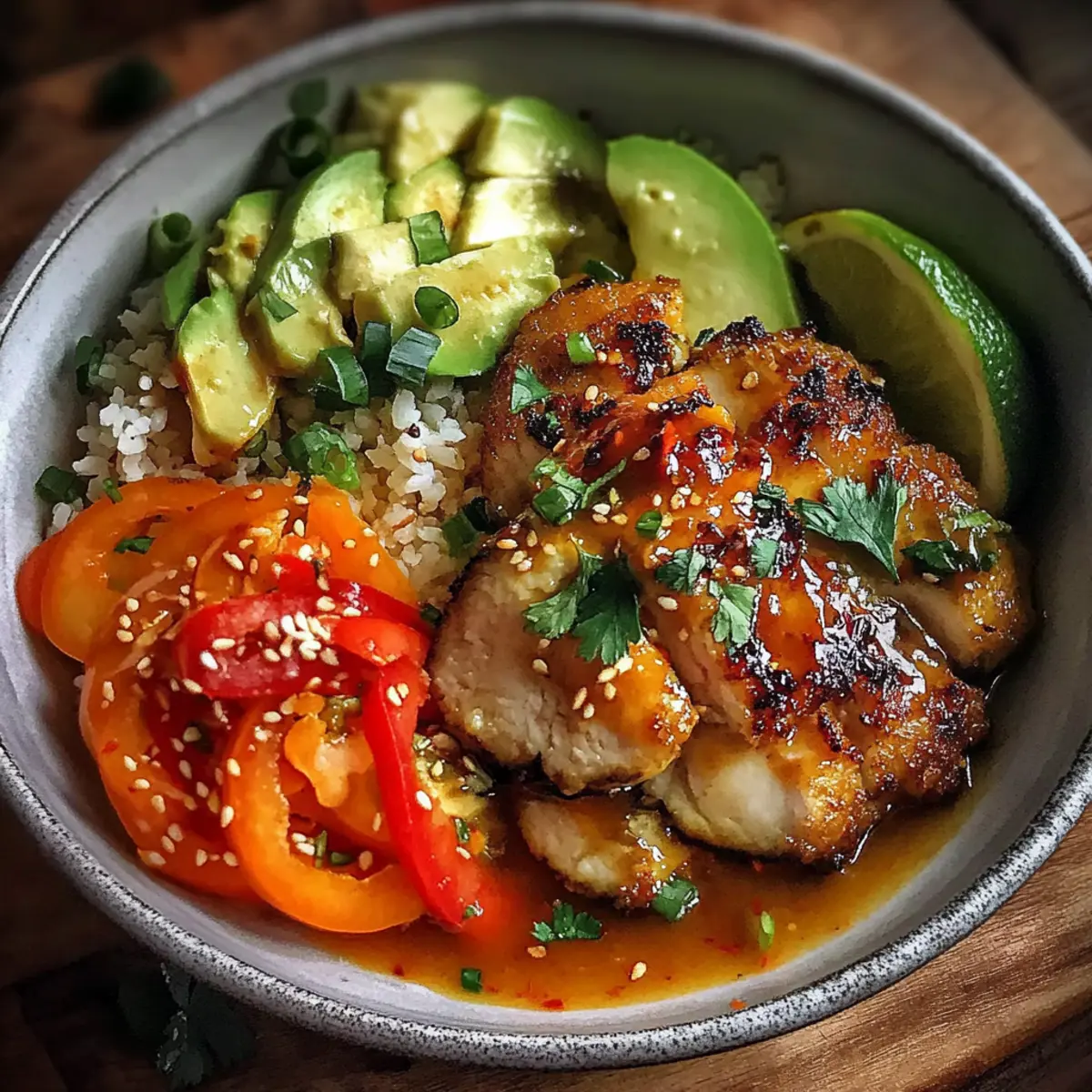 Sweet Chili Chicken Bowl with Zesty Coconut Lime Drizzle