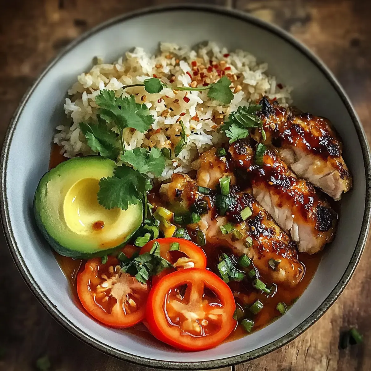 Sweet Chili Chicken Bowl with Zesty Coconut Lime Drizzle