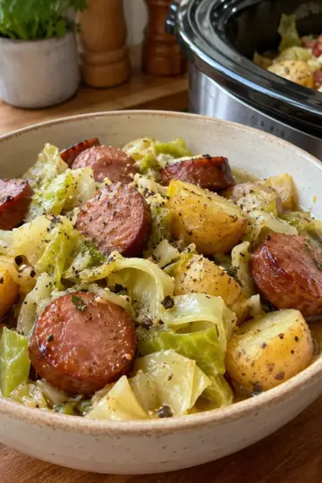 Slow Cooker Sausage, Cabbage and Potatoes with smoky kielbasa