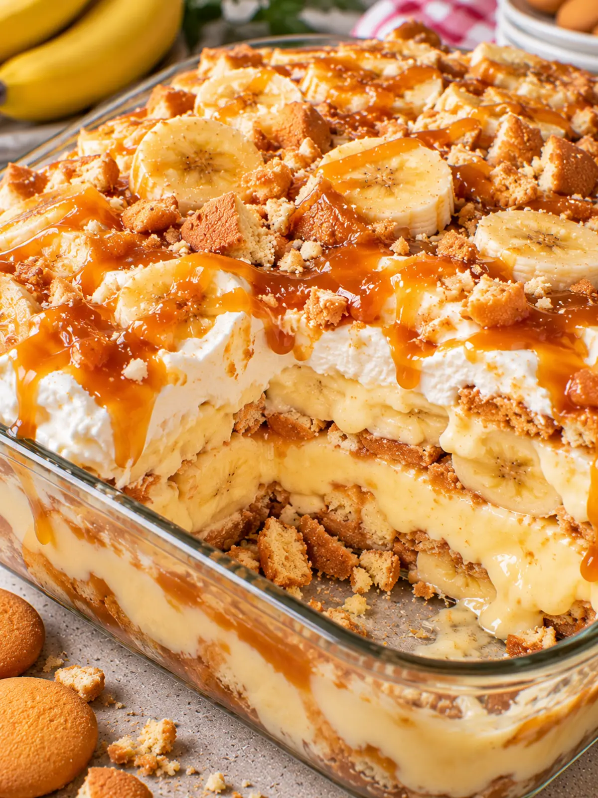 Banana Caramel Cream Pudding Casserole - A Delicious Treat — finished dish