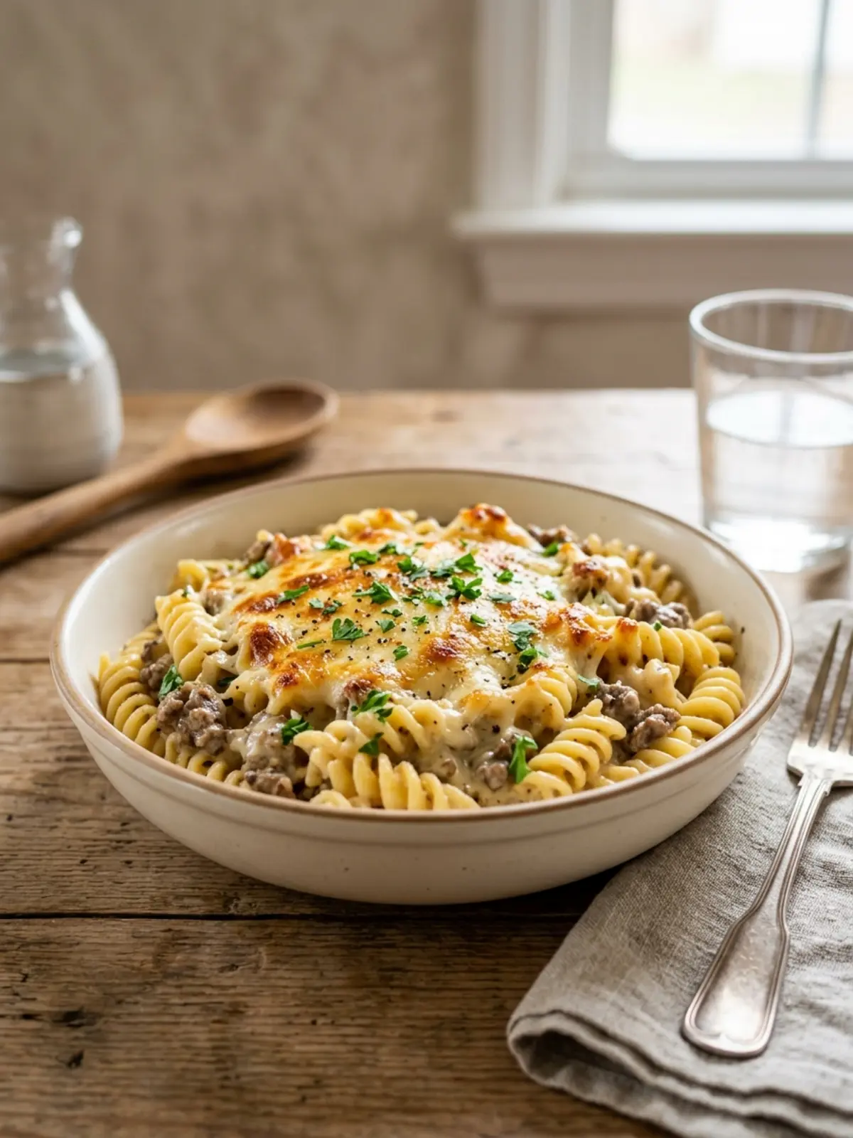 Beef Rotini in Four Cheese Cream Sauce — final beauty shot