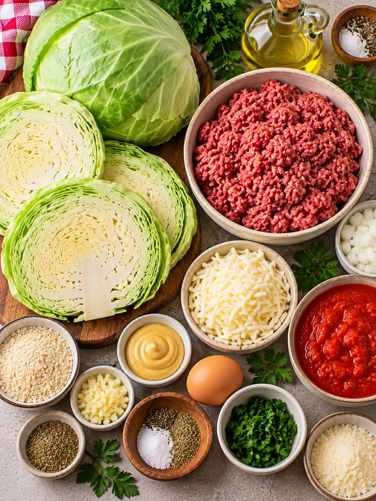 Cabbage Burgers - A Healthy Low-Carb Twist — ingredients flat lay