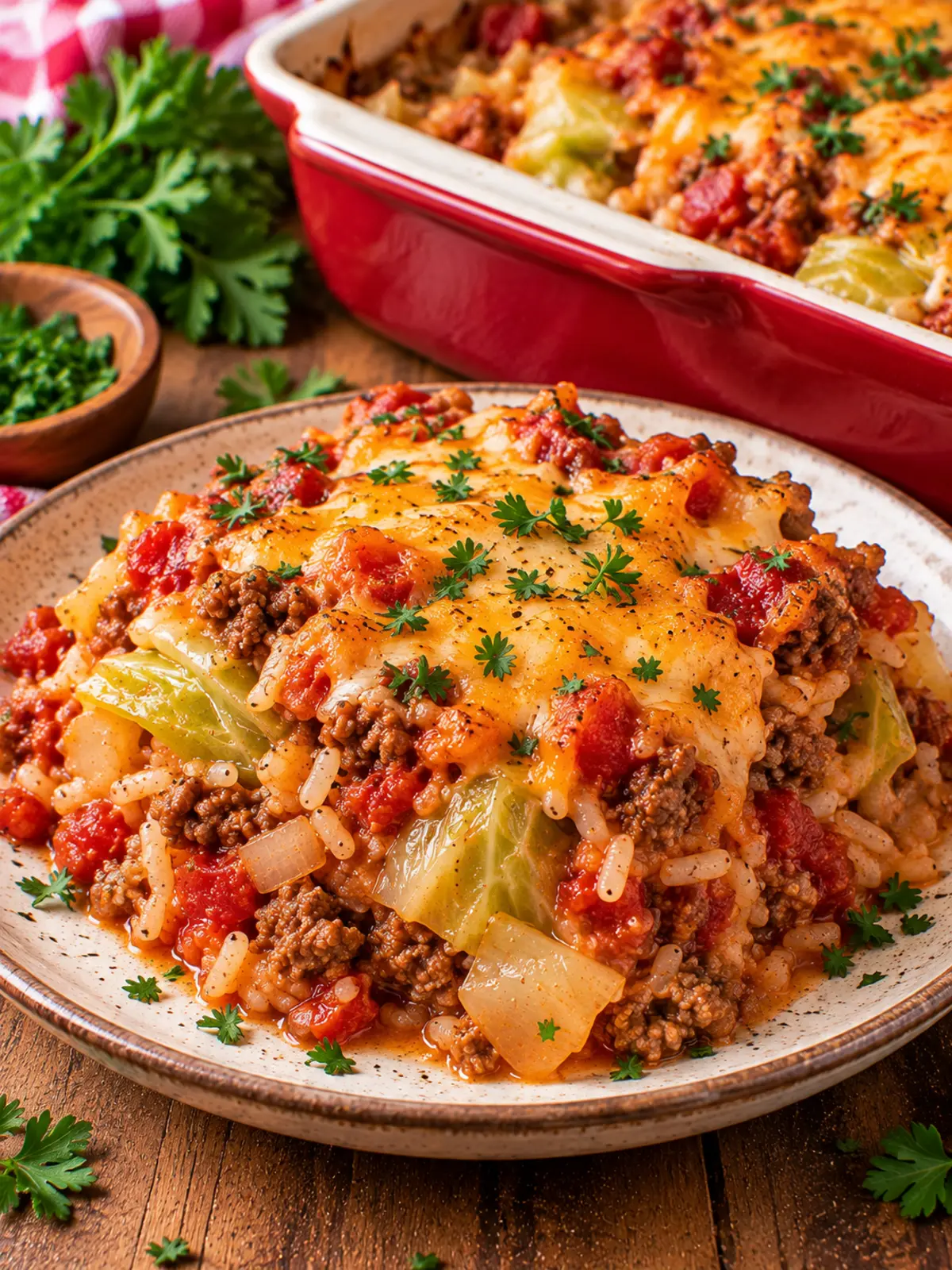 Cabbage Roll Casserole with Ground Beef — final serve