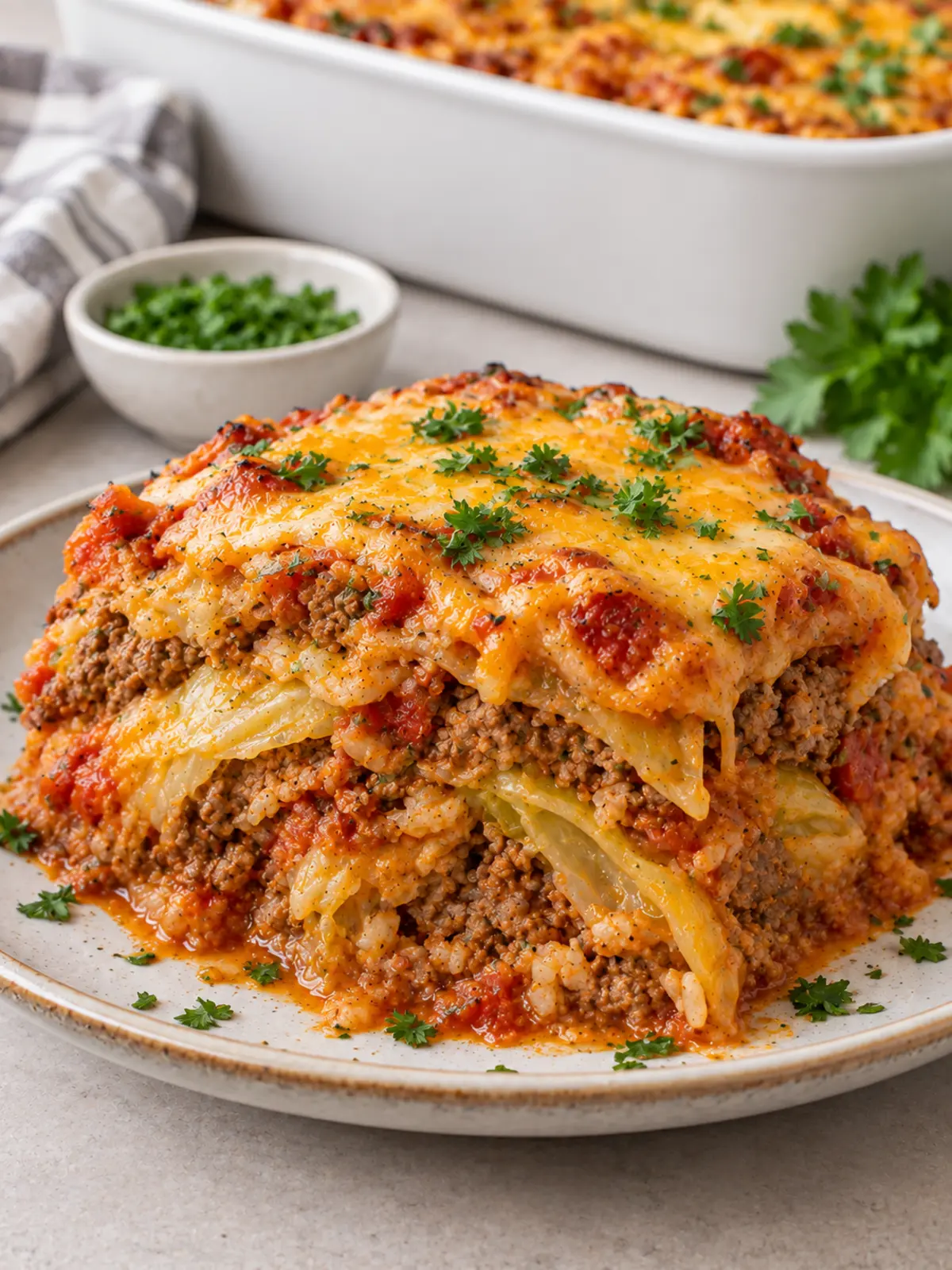 Cabbage Roll Casserole with Ground Beef — finished dish