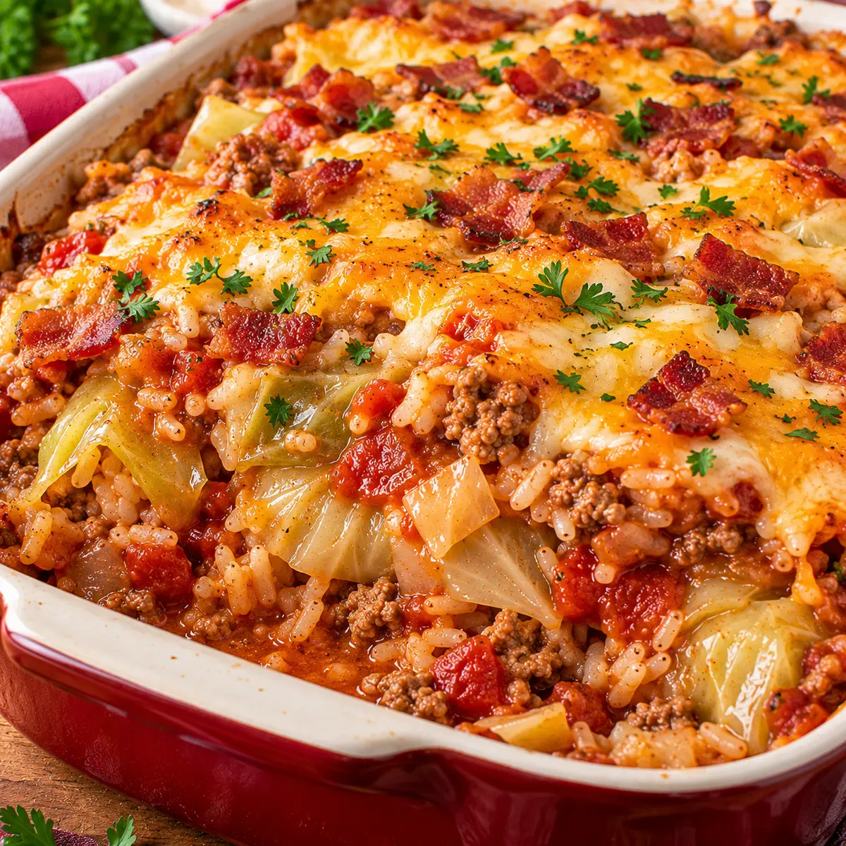 Cabbage Roll Casserole with Turkey Bacon — featured