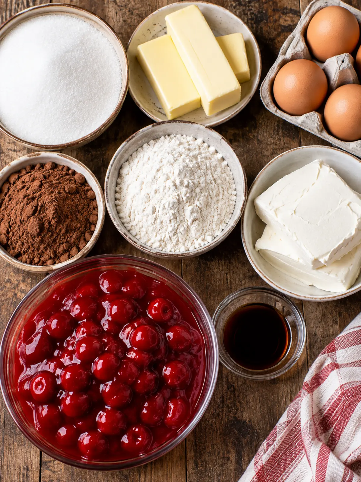 Cherry Cheesecake Brownies - A Decadent Treat — ingredients flat-lay