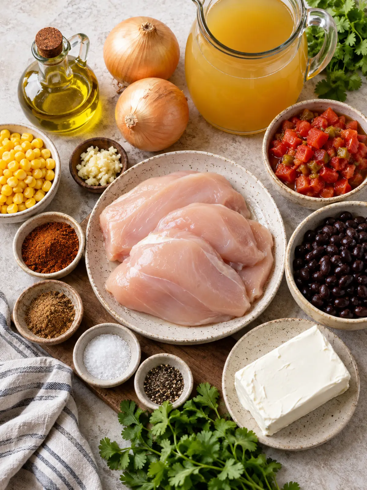 Chicken Taco Soup Recipe — ingredients flat lay