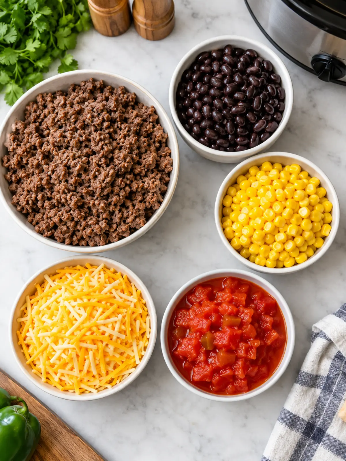 Crockpot Cowboy Casserole Recipe — ingredients flat lay