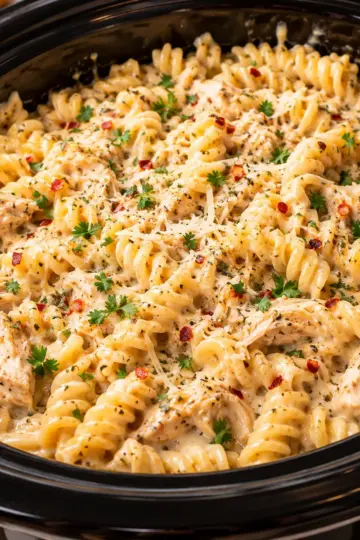 Crockpot Garlic Parmesan Chicken Pasta Recipe — featured