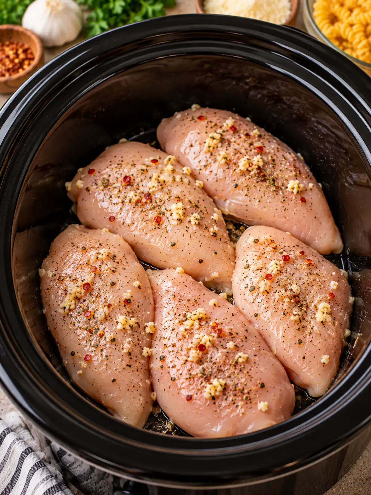 Crockpot Garlic Parmesan Chicken Pasta Recipe — process