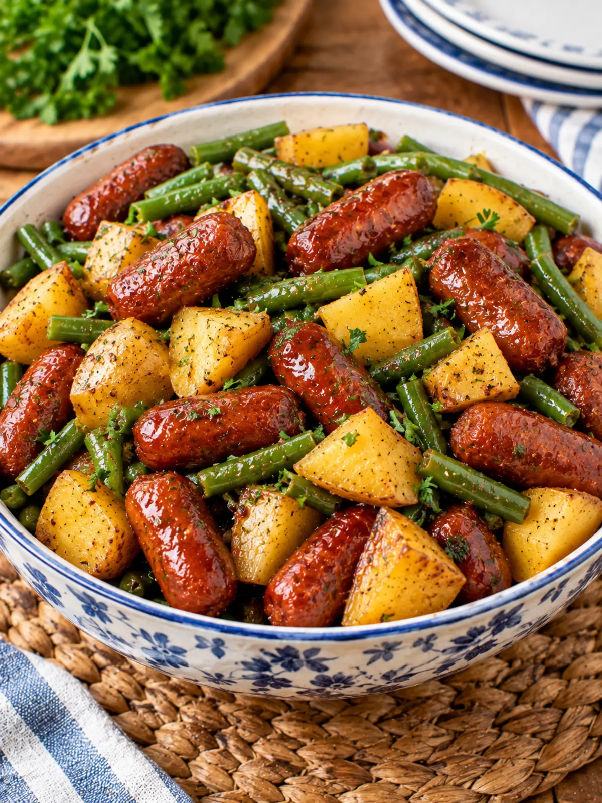Crockpot Lil Smokies Potatoes and Green Beans Recipe — final serving