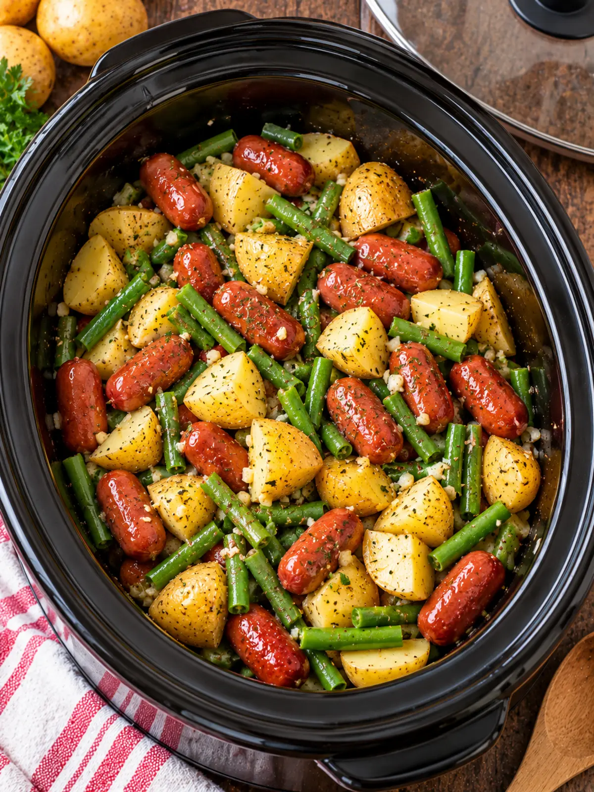 Crockpot Lil Smokies Potatoes and Green Beans Recipe — process instruction