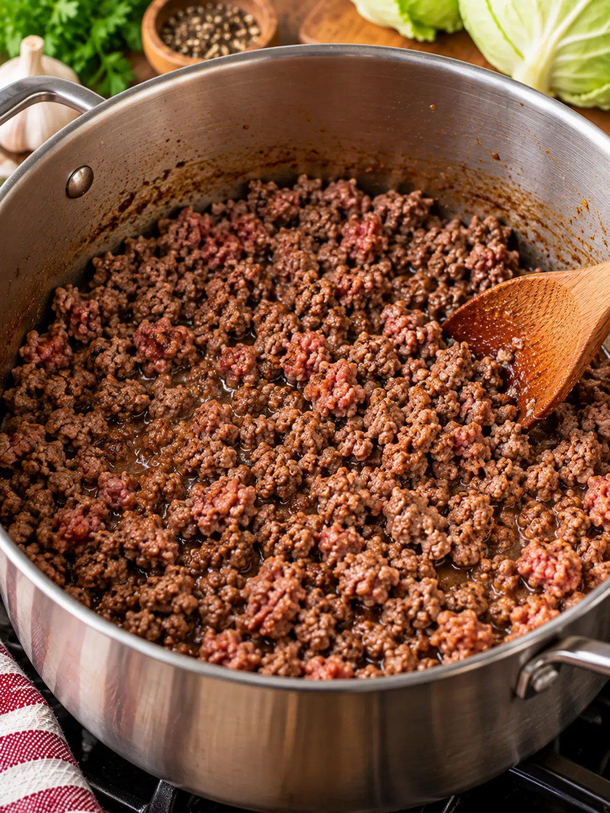 Hamburger Cabbage Soup: Hearty and Filling — browning the beef