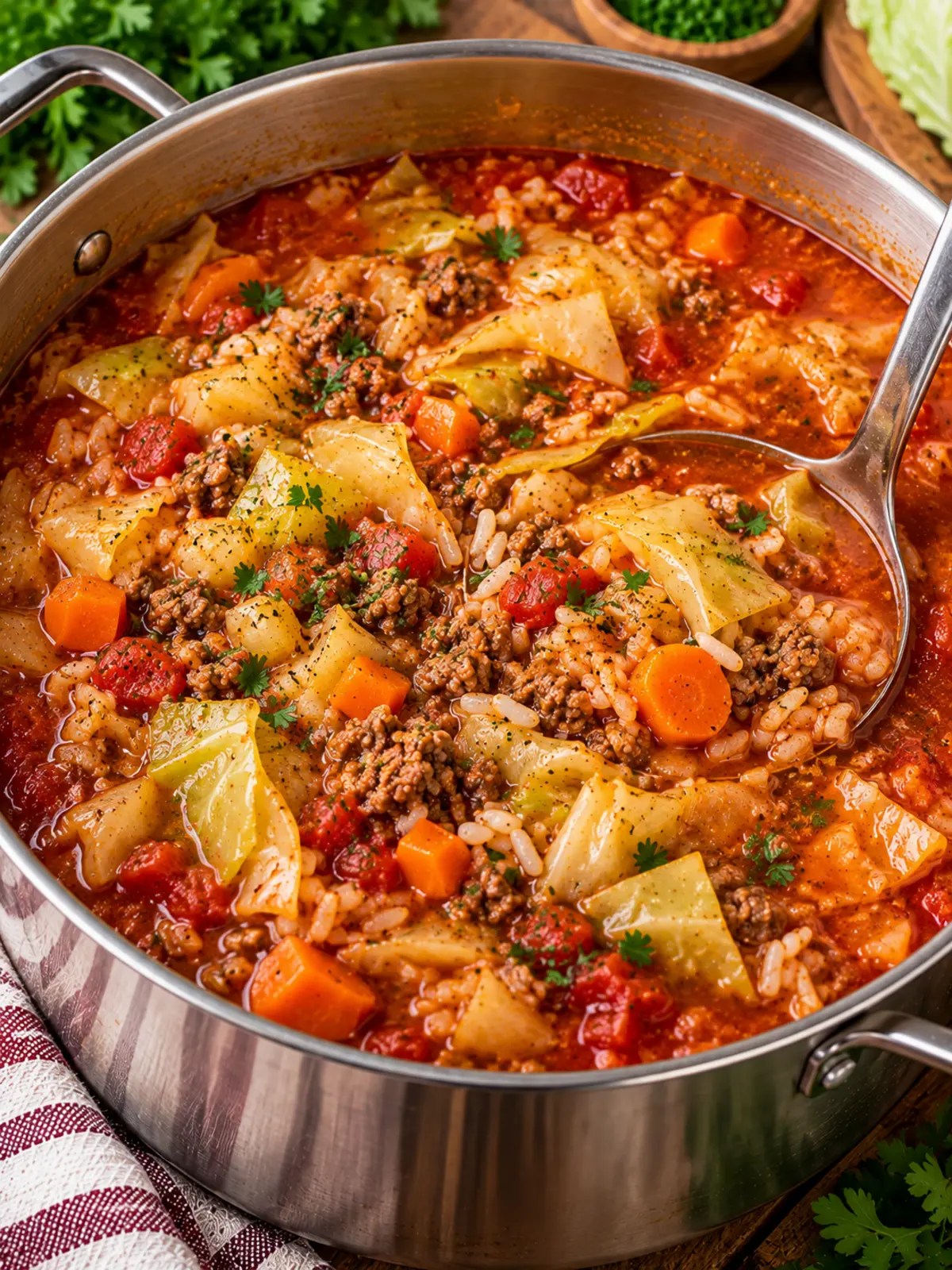 Hamburger Cabbage Soup: Hearty and Filling — finished soup in the pot