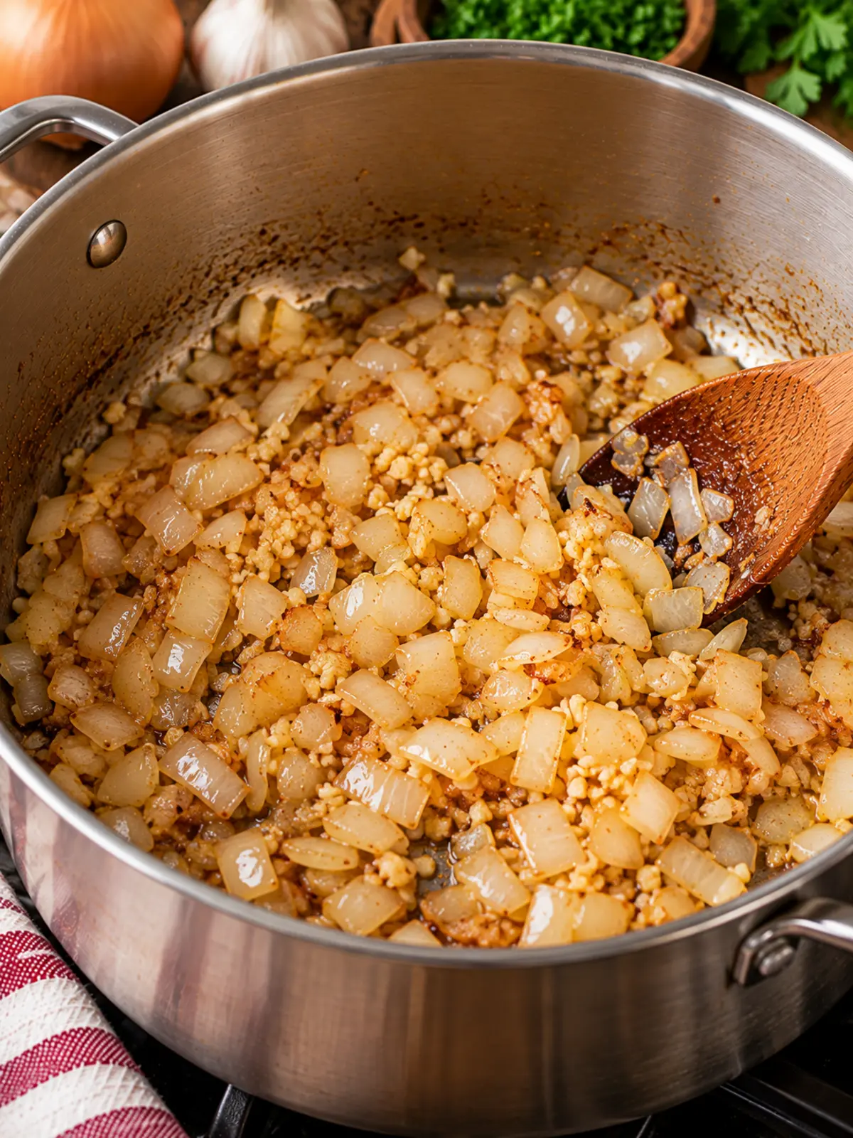 Hamburger Cabbage Soup: Hearty and Filling — softening onions