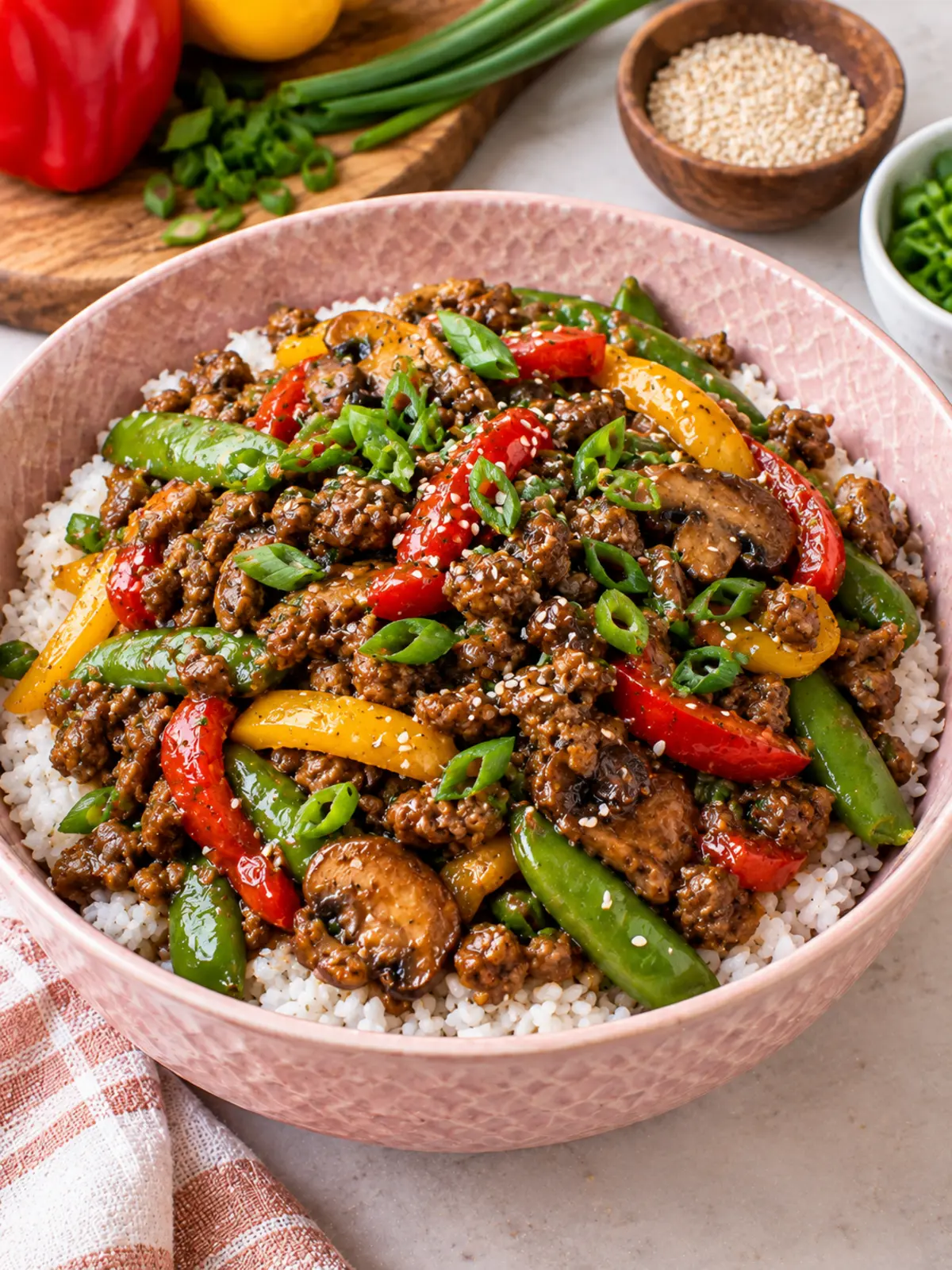 Healthy Chinese Ground Beef Stir Fry Recipe — finished dish