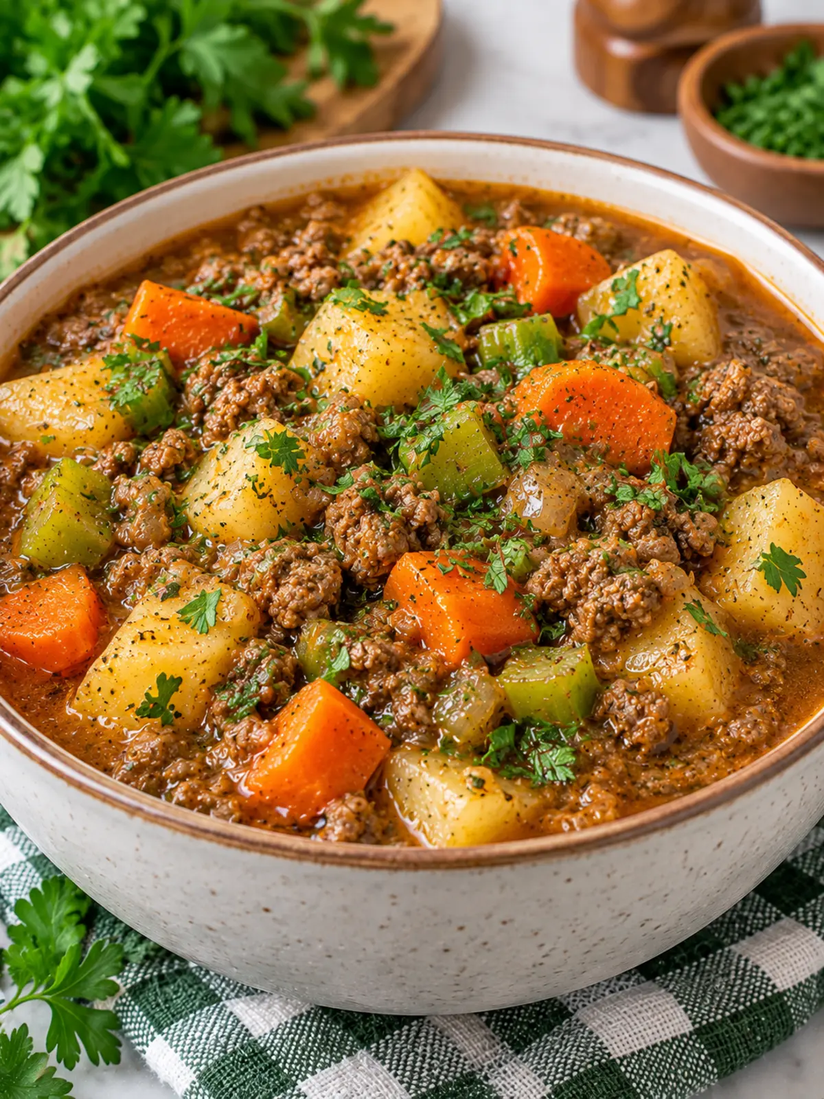 Slow Cooker Ground Beef Stew for Hearty Comfort — final dish served