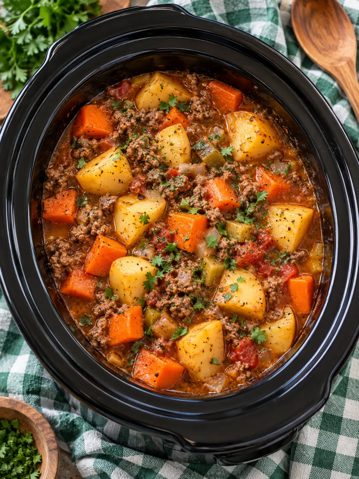 Slow Cooker Ground Beef Stew for Hearty Comfort — finished dish