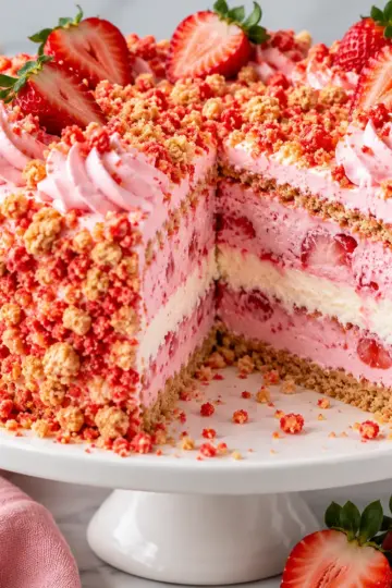 Strawberry Crunch Ice Cream Cake - A Fun Dessert — featured