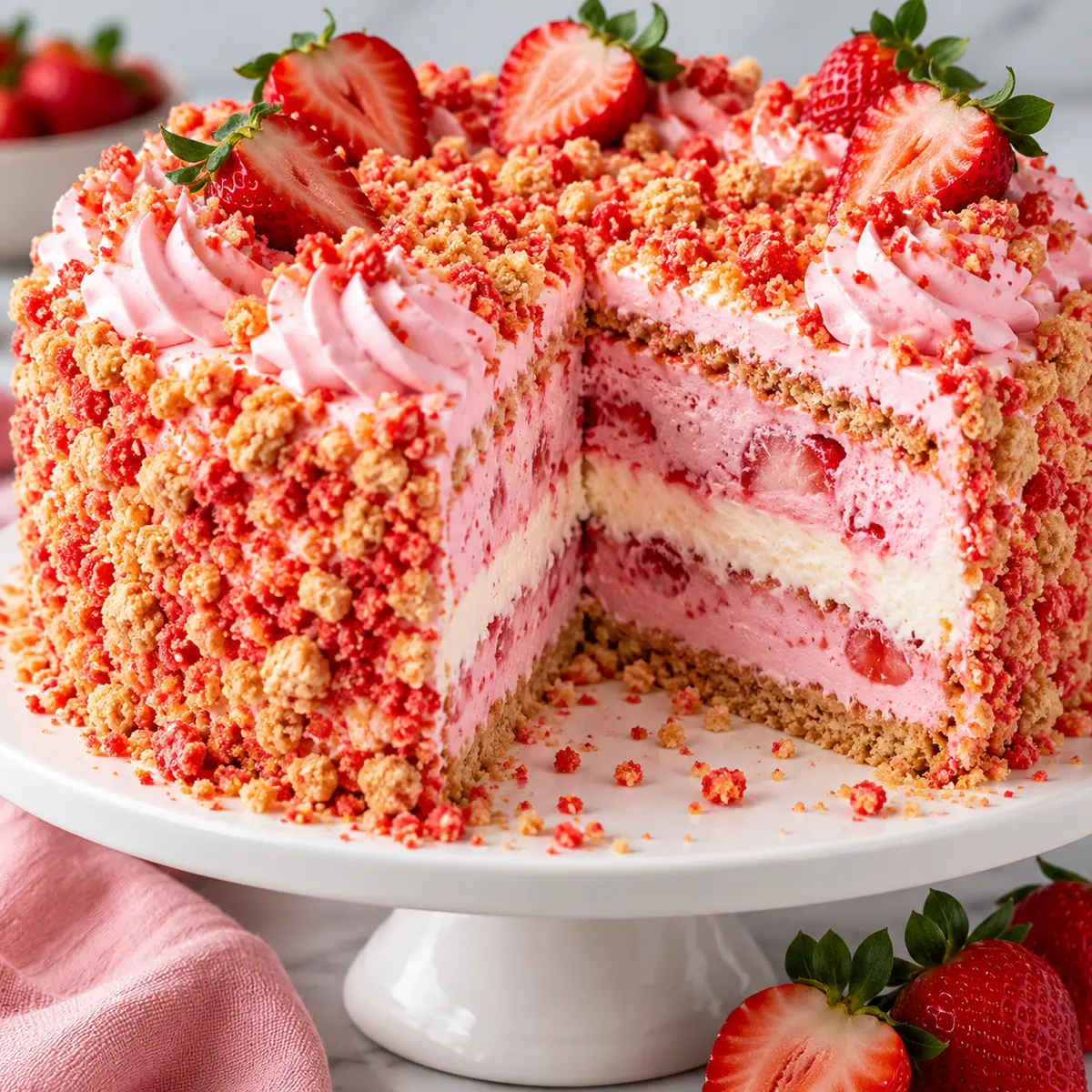 Strawberry Crunch Ice Cream Cake - A Fun Dessert — featured