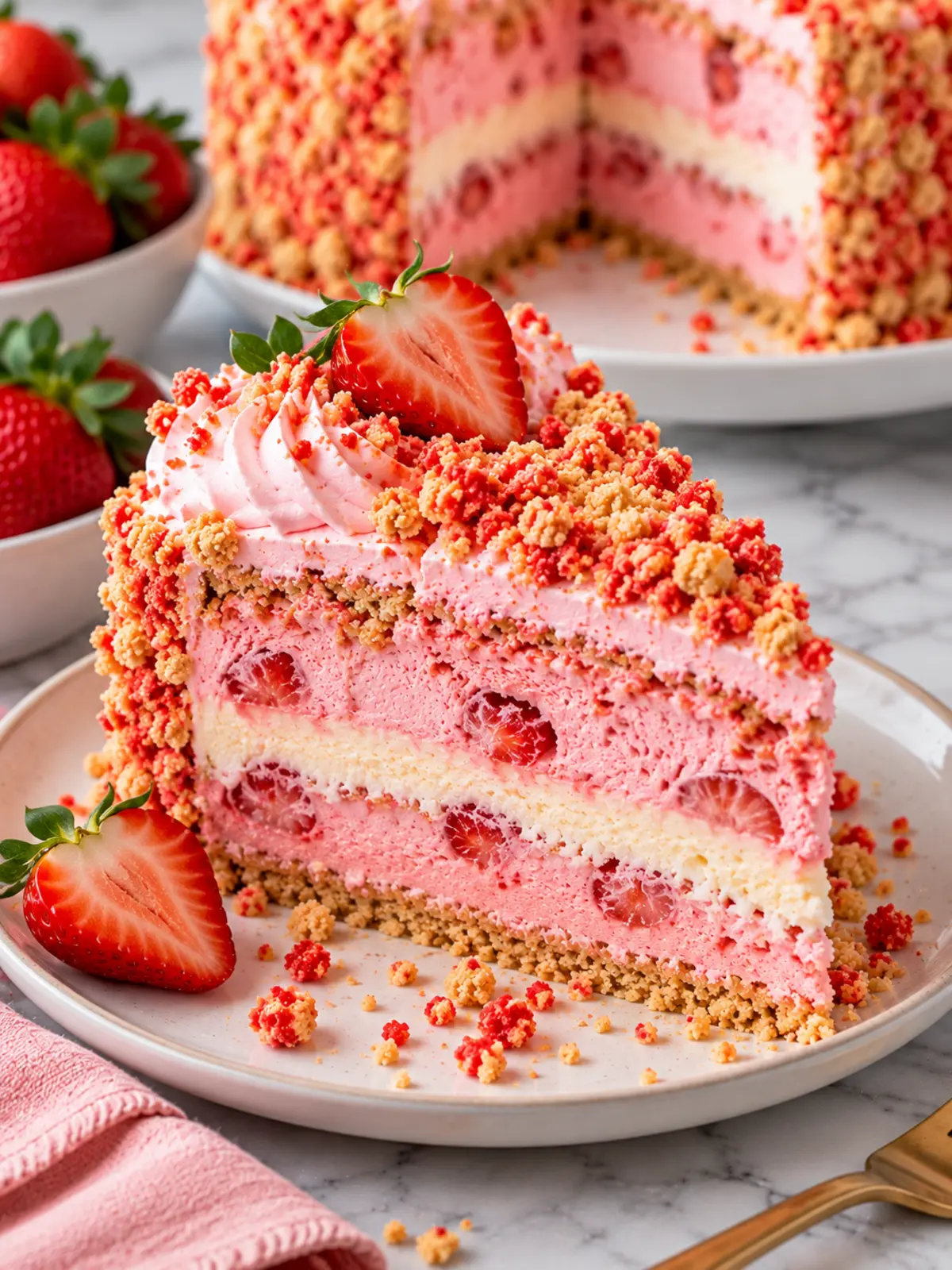 Strawberry Crunch Ice Cream Cake - A Fun Dessert — final sliced