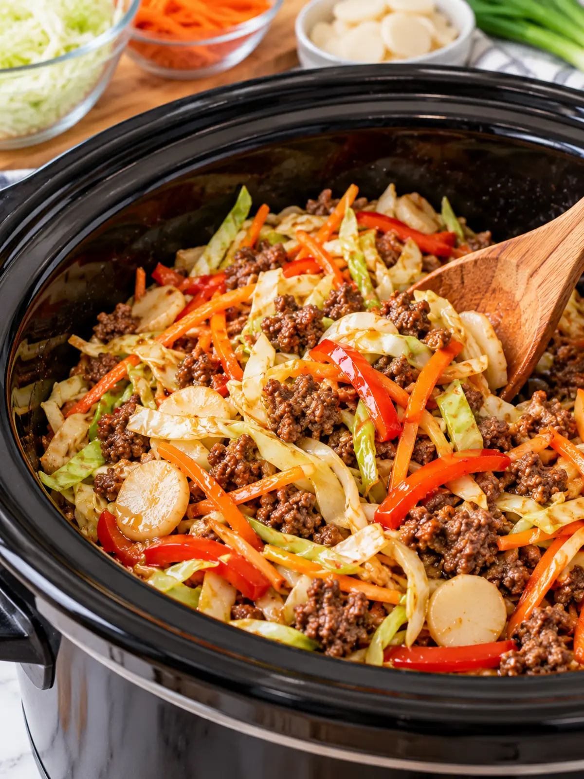 Ground Beef Chow Mein Slow Cooker Recipe — process