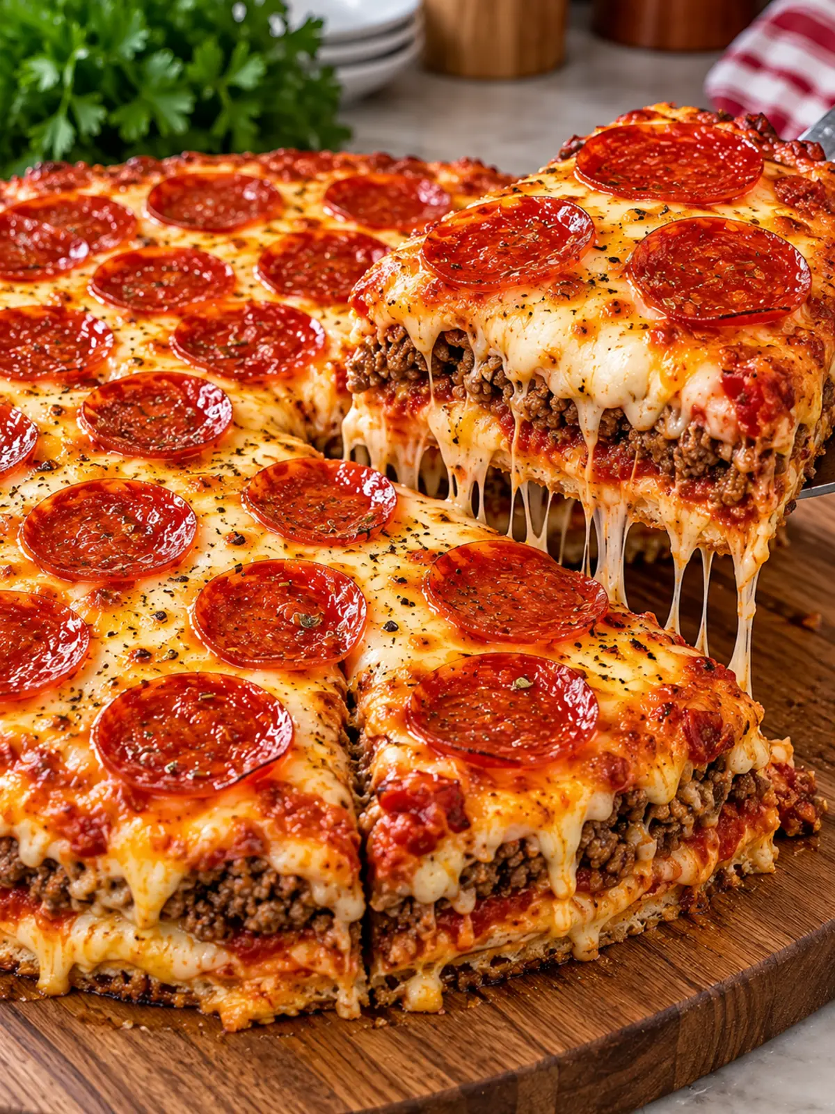 Pepperoni Cheeseburger Pizza — finished dish