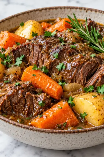 Slow Cooker Pot Roast with Rich Gravy and Veggies — featured