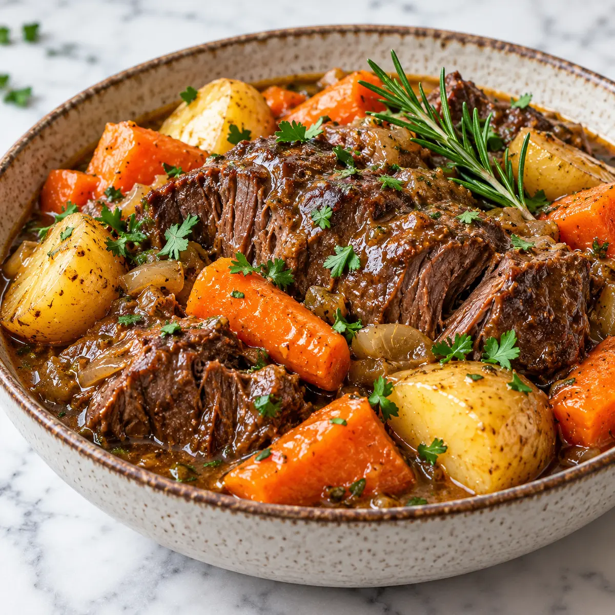Slow Cooker Pot Roast with Rich Gravy and Veggies — featured