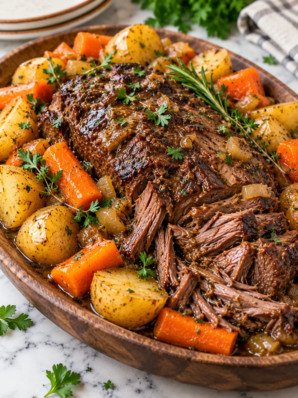 Slow Cooker Pot Roast with Rich Gravy and Veggies — final beauty shot
