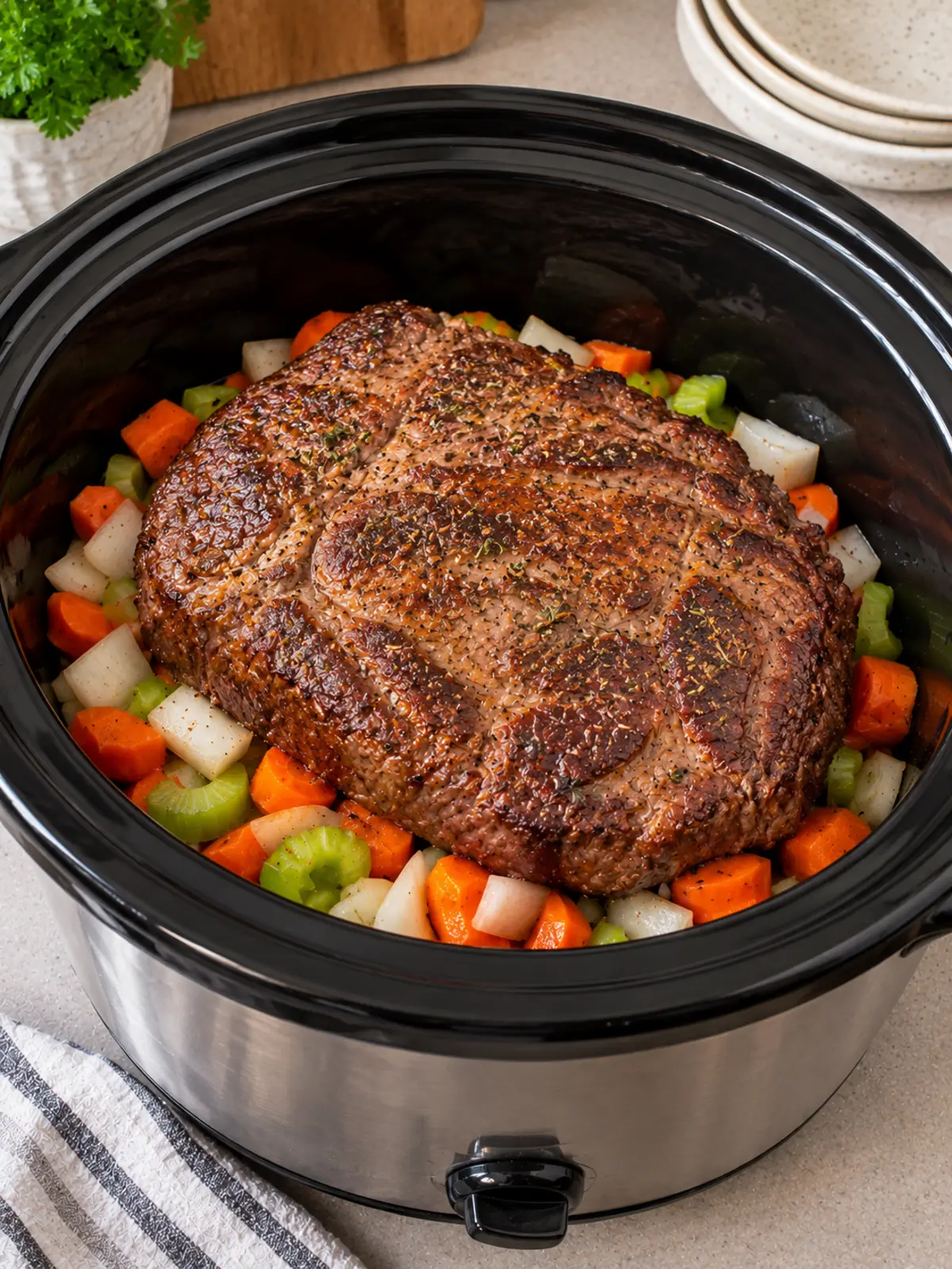 Slow Cooker Pot Roast with Rich Gravy and Veggies — instructional transformation