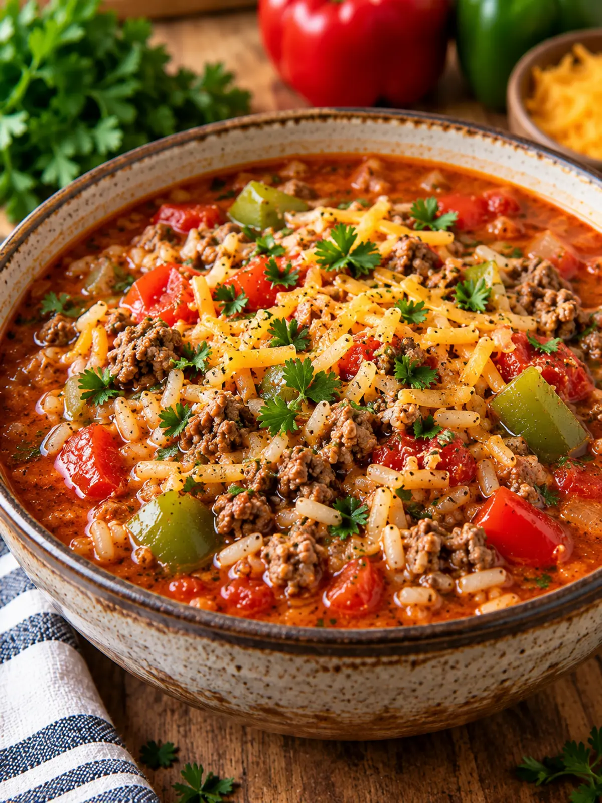 Stuffed Bell Pepper Soup - Hearty Comfort in a Bowl — finished dish