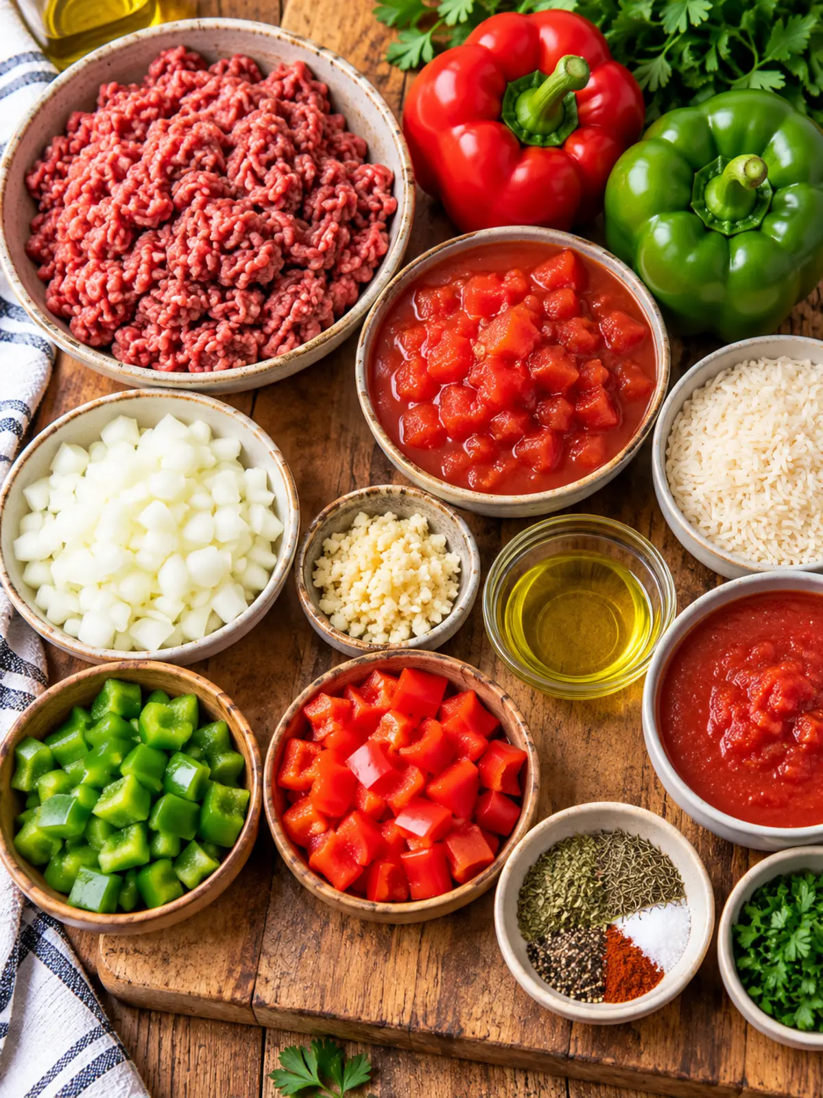 Stuffed Bell Pepper Soup - Hearty Comfort in a Bowl — ingredients flat lay